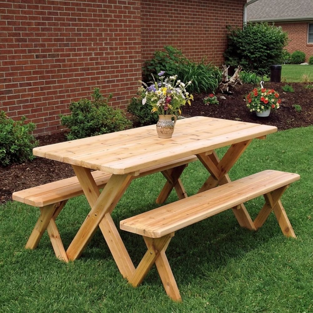 Cedar Cross Leg Picnic Table Set
