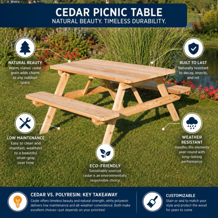 Cedar Picnic Table with Call Out Features Cedar Picnic Table with Call Out Features